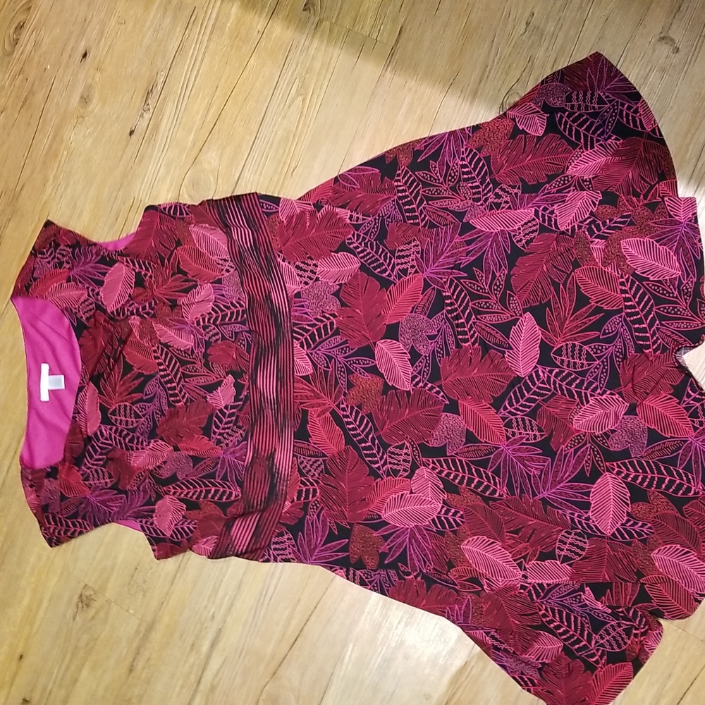 London Times pink geometric leaf crew neck dress